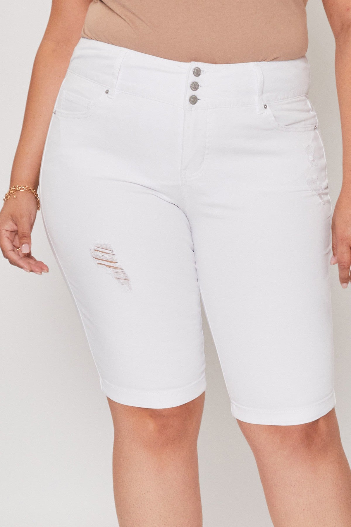 Bermuda high waist - white with worn effect