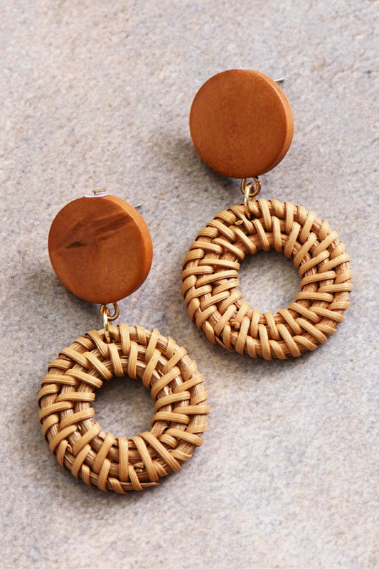 Woven rattan wooden earrings