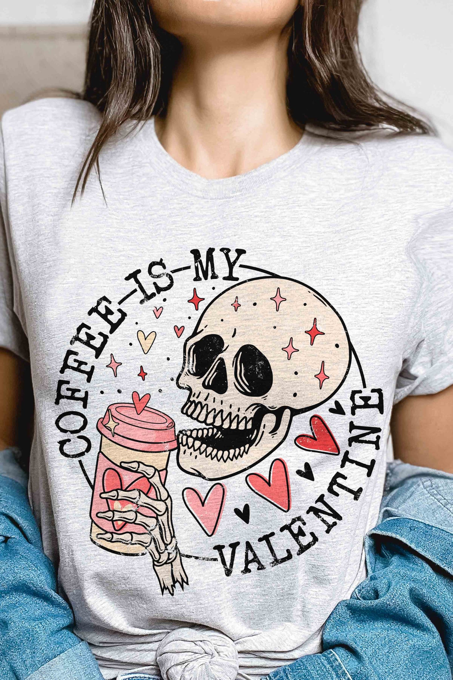 T-shirt ''Coffee is my valentine'' (gris pâle)