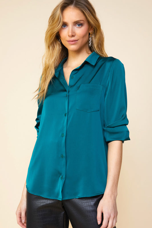 PRÉVENTE - Blouse en satin - Gemstone green