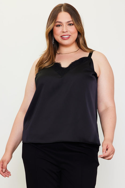 Camisole en satin avec dentelle (noire)