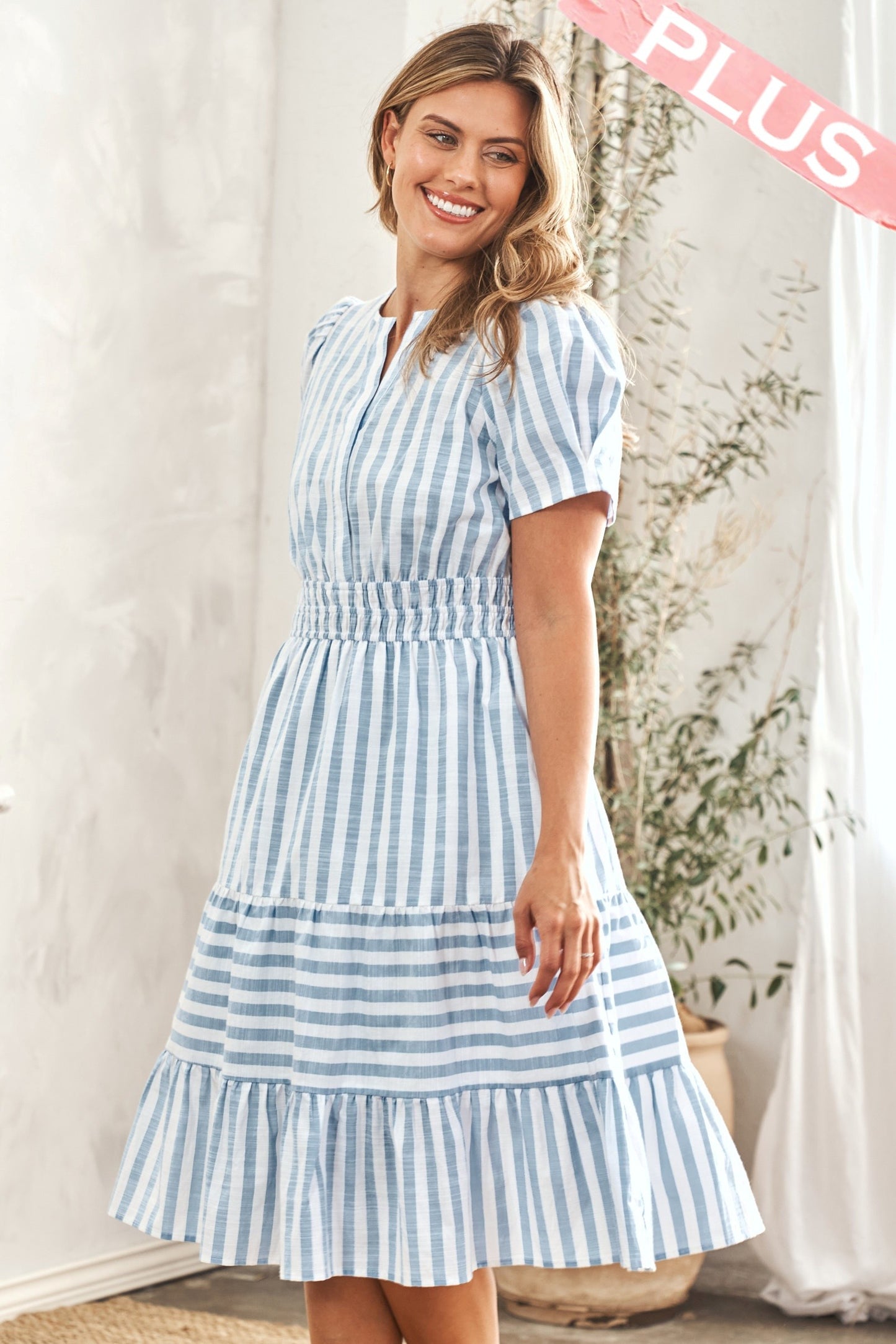 Mid-length cotton striped dress