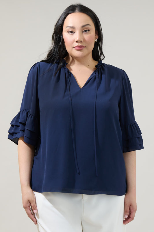 Blouse marine en mousseline de soie