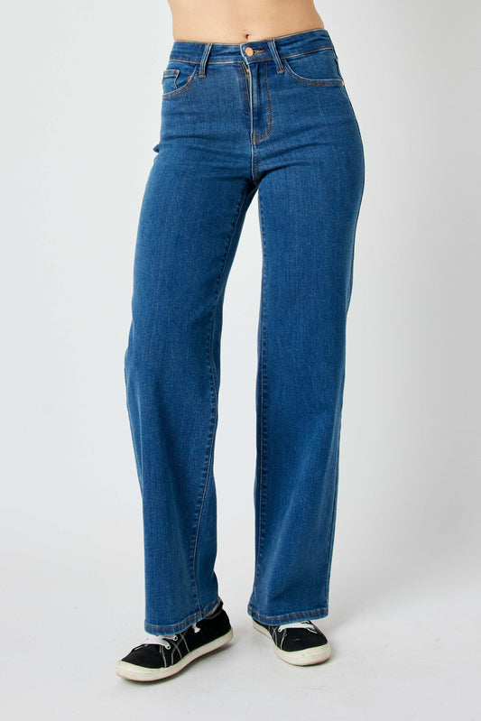 Jean extensible taille haute à jambe large - Judy Blue