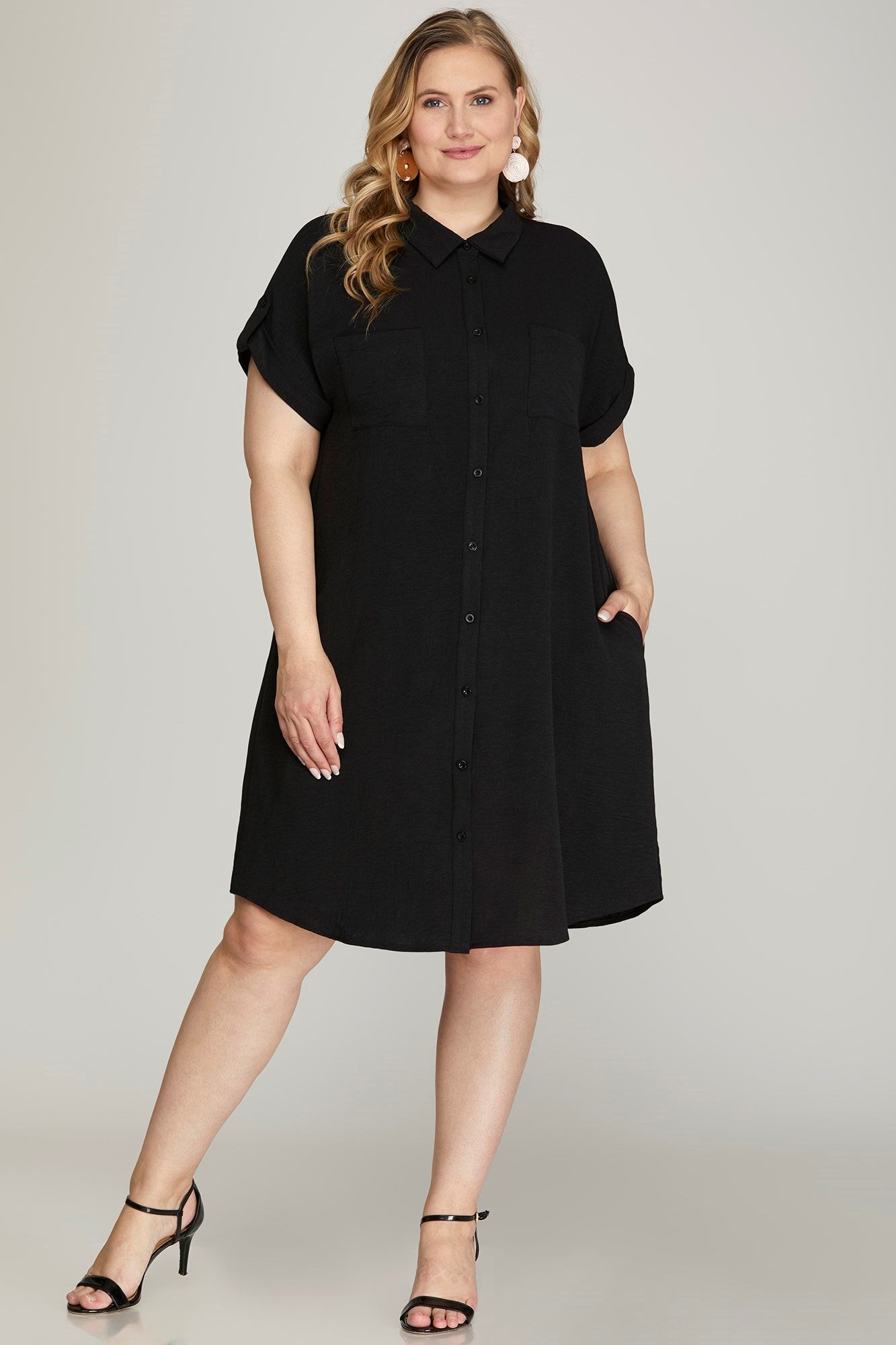 Robe blouse tissée noire