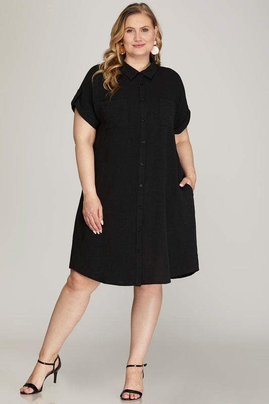 Black woven blouse dress