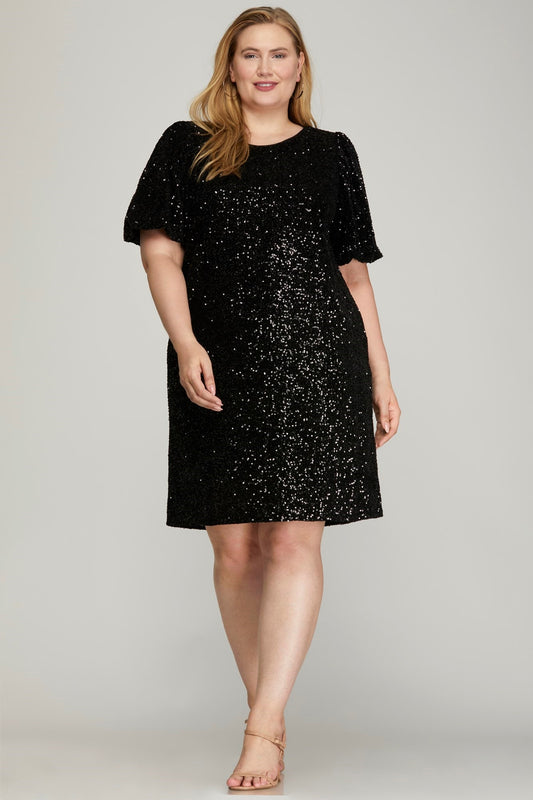 PRÉVENTE - Robe droite à sequins et poches