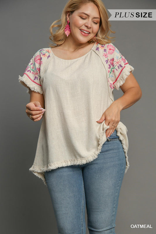 Linen top with embroidery