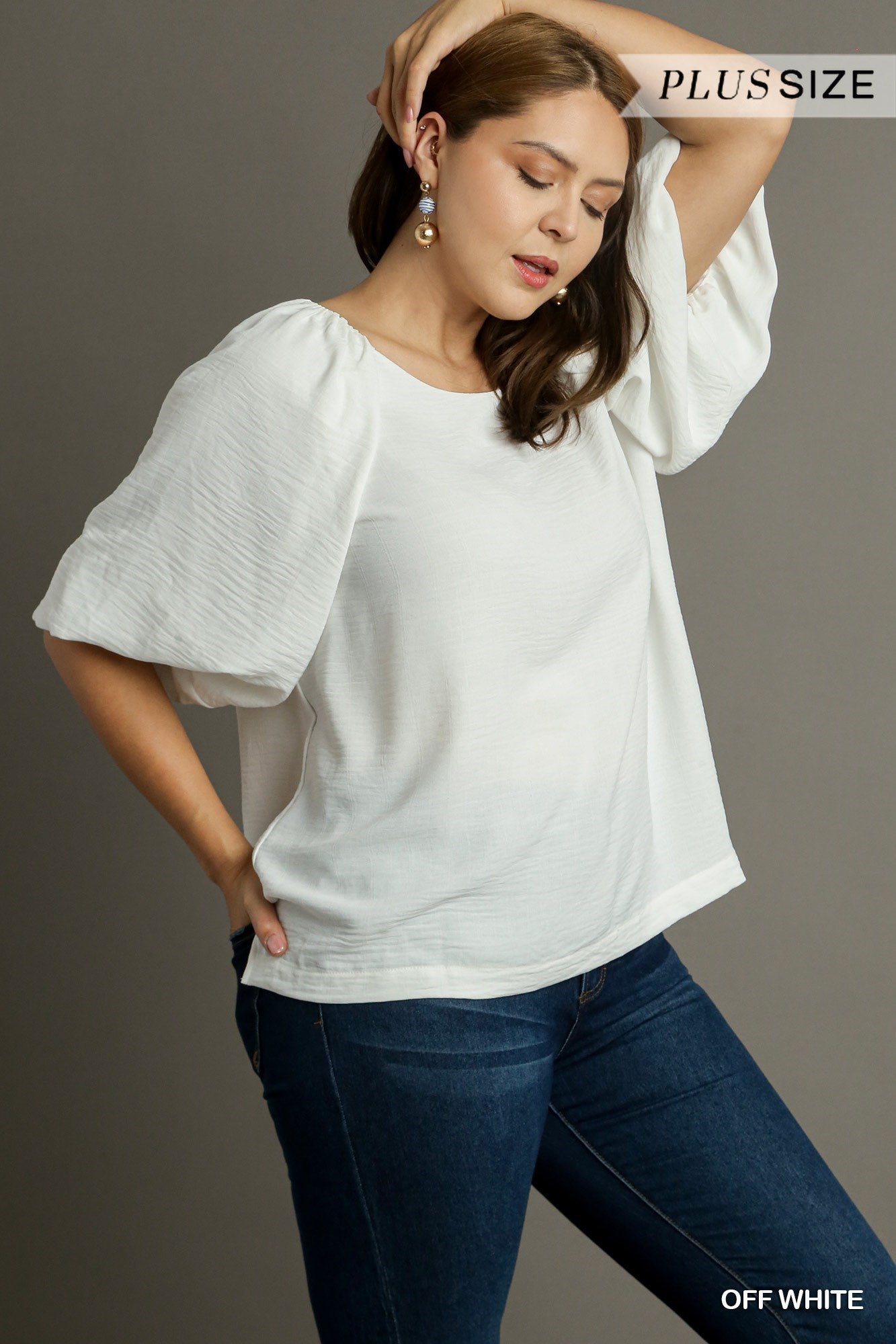 White blouse with bubble sleeves