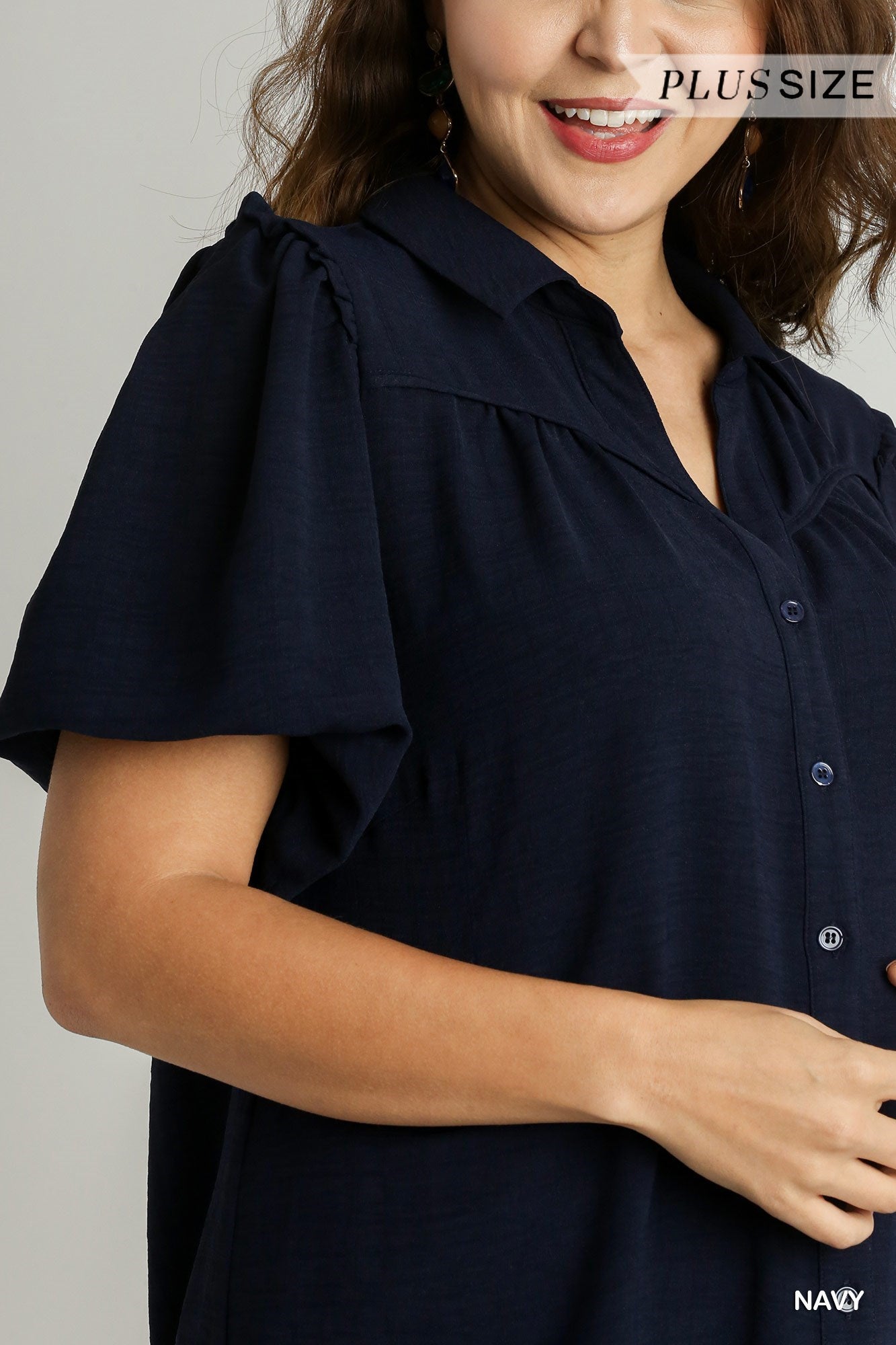 Navy blouse with bubble sleeves