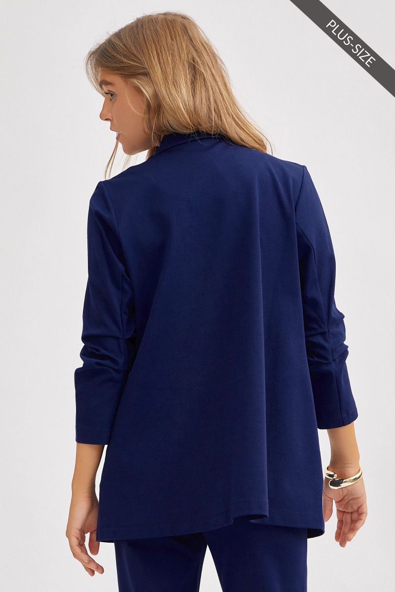 Stretch blazer with 3/4 sleeves - Navy