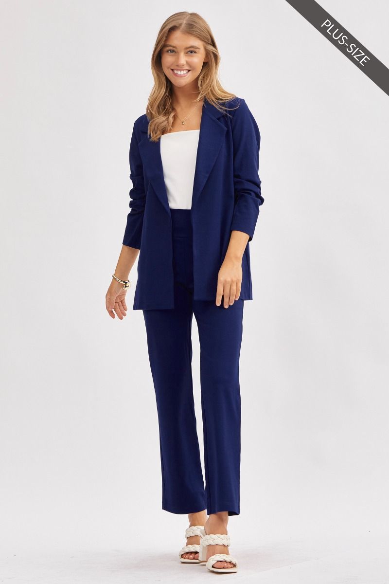 Stretch blazer with 3/4 sleeves - Navy