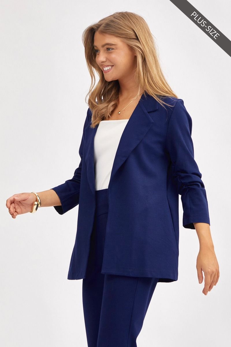 Stretch blazer with 3/4 sleeves - Navy