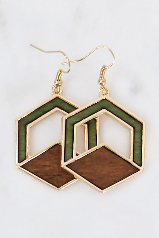 Boucles d'oreilles boho en bois (hexagone)