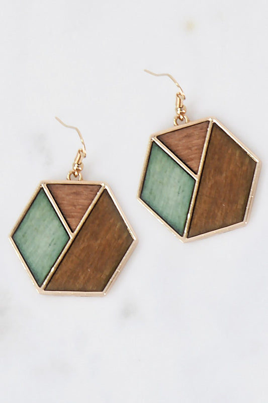 Boucles d'oreilles en bois hexagone #2