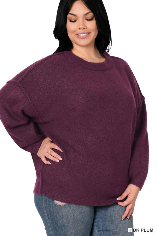 Pull oversize à couture renversée et col rond - Violet