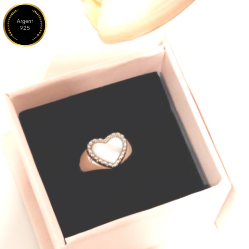 Bague ajustable coeur blanc - Argent sterling 925